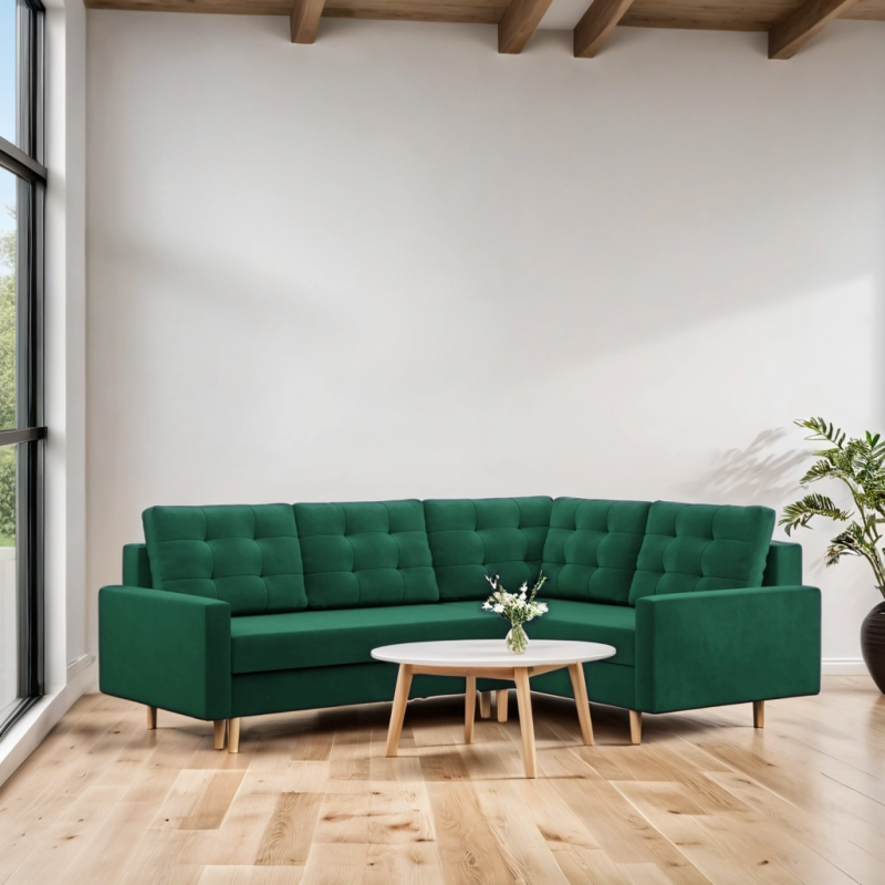 Ecksofa BLANK LO, Stoffart - II Gruppe, Füllung - Federkern, Seite - RECHTS, Farbe - FLASCHENGRÜN Ecksofa BLANK LO, Stoffart - II Gruppe, Füllung - Federkern, Seite - RECHTS, Farbe - FLASCHENGRÜN