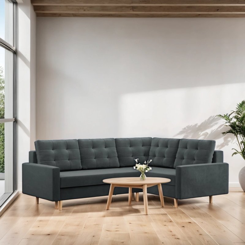Ecksofa BLANK LO, Stoffart - Gruppe II, Füllung - Federkern, Seite - RECHTS, Farbe - DUNKELGRAU Ecksofa BLANK LO, Stoffart - Gruppe II, Füllung - Federkern, Seite - RECHTS, Farbe - DUNKELGRAU