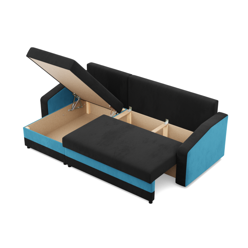 ORION Corner Sofa, Filling - Spring, Color - BLACK + TURQUOISE ORION Corner Sofa, Filling - Spring, Color - BLACK + TURQUOISE