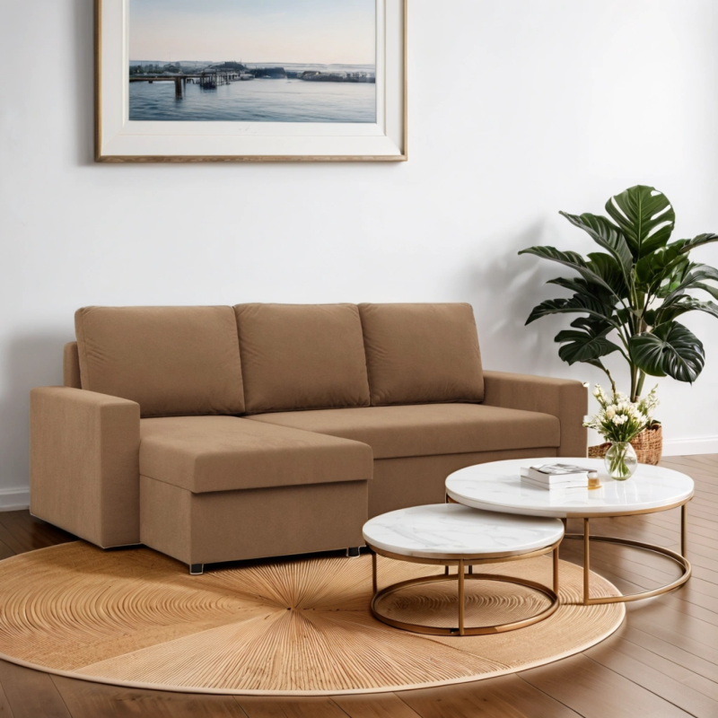 NEO Mikro Ecksofa, Füllung - Schaumstoff, Farbe - CAPPUCCINO, Armlehnentyp - Einfach NEO Mikro Ecksofa, Füllung - Schaumstoff, Farbe - CAPPUCCINO, Armlehnentyp - Einfach