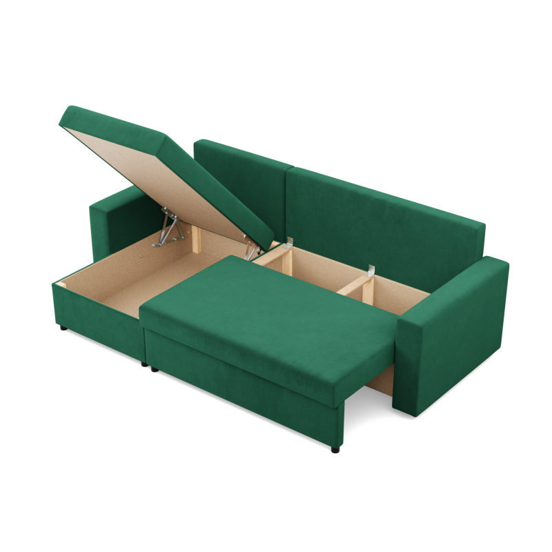 Ecksofa NEO Kronos, Füllung - Federn, Farbe - FLASCHENGRÜN, Art der Armlehne - Einfach Ecksofa NEO Kronos, Füllung - Federn, Farbe - FLASCHENGRÜN, Art der Armlehne - Einfach
