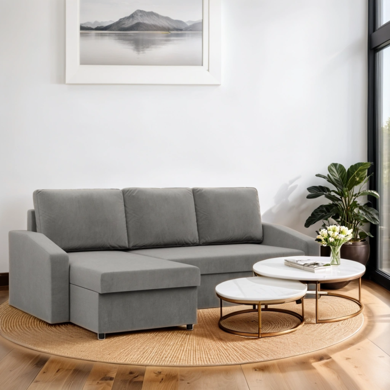 NEO Kronos Ecksofa, Füllung - Federkern, Farbe - HELLGRAU, Art der Armlehne - Schräg NEO Kronos Ecksofa, Füllung - Federkern, Farbe - HELLGRAU, Art der Armlehne - Schräg