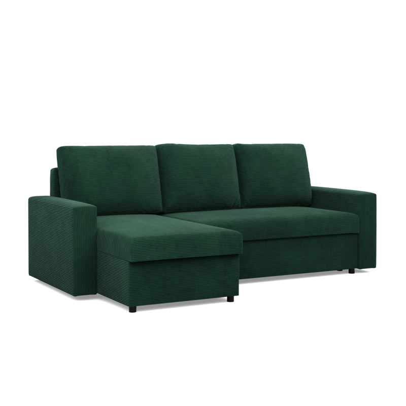 Ecksofa NEO Poso, Füllung - Federkern, Farbe - FLASCHENGRÜN, Art der Armlehne - Einfach Ecksofa NEO Poso, Füllung - Federkern, Farbe - FLASCHENGRÜN, Art der Armlehne - Einfach