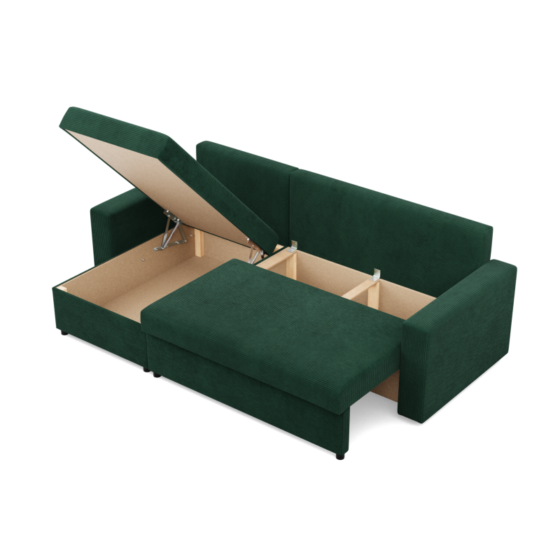 Ecksofa NEO Poso, Füllung - Federkern, Farbe - FLASCHENGRÜN, Art der Armlehne - Einfach Ecksofa NEO Poso, Füllung - Federkern, Farbe - FLASCHENGRÜN, Art der Armlehne - Einfach