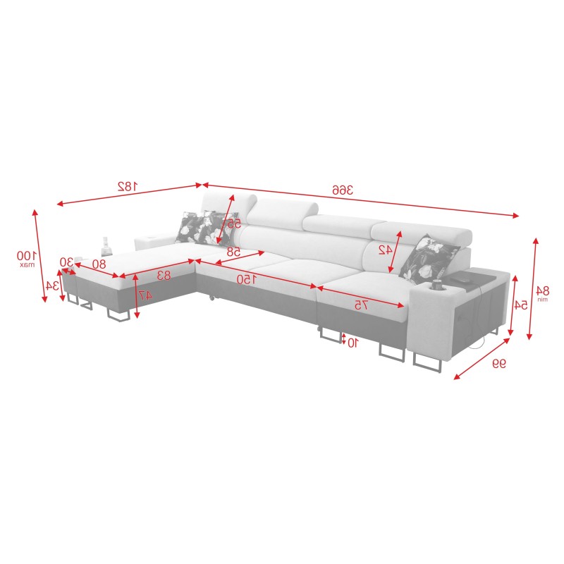 Esquina Prestige XII Mini con función de cama y puerto USB, tela Suave al tacto, Freya 210.11 + Tauro 8207 | Tu Lugar de Confort Esquina Prestige XII Mini con función de cama y puerto USB, tela Suave al tacto, Freya 210.11 + Tauro 8207 | Tu Lugar de Confort