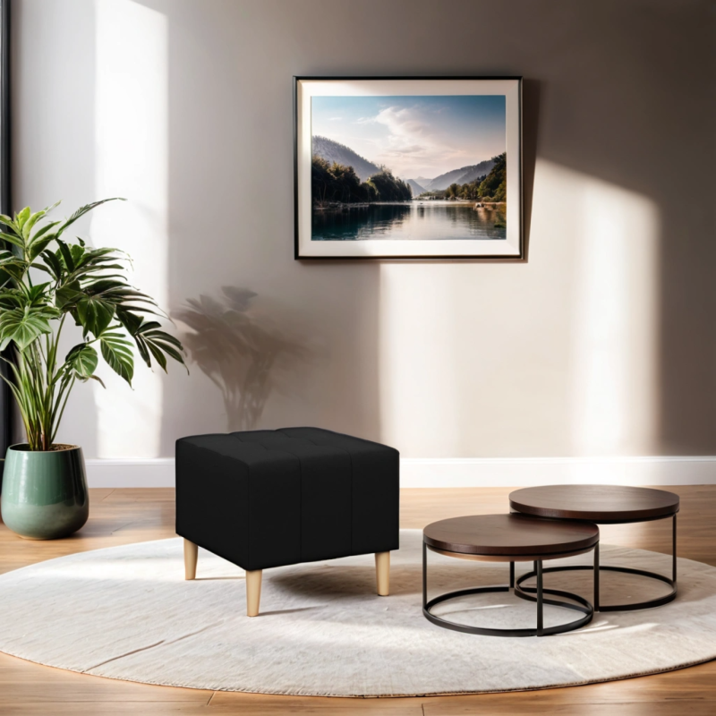 ELMA Pouf, Color - BLACK, Size - 50x50 ELMA Pouf, Color - BLACK, Size - 50x50