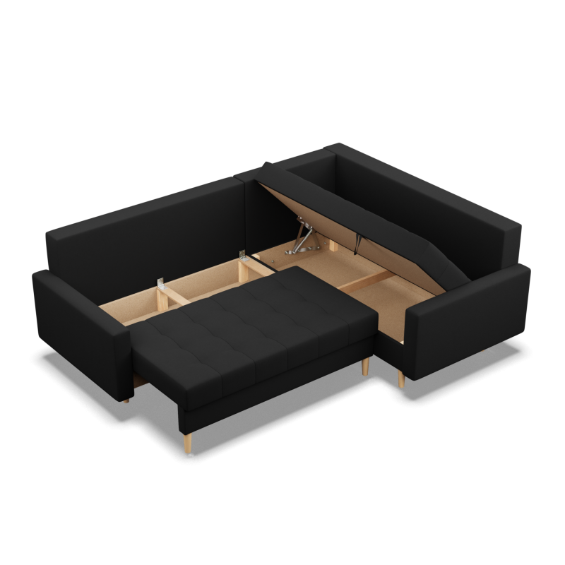 ELMA LO Corner Sofa, Filling - Spring, Side - RIGHT, Color - BLACK ELMA LO Corner Sofa, Filling - Spring, Side - RIGHT, Color - BLACK