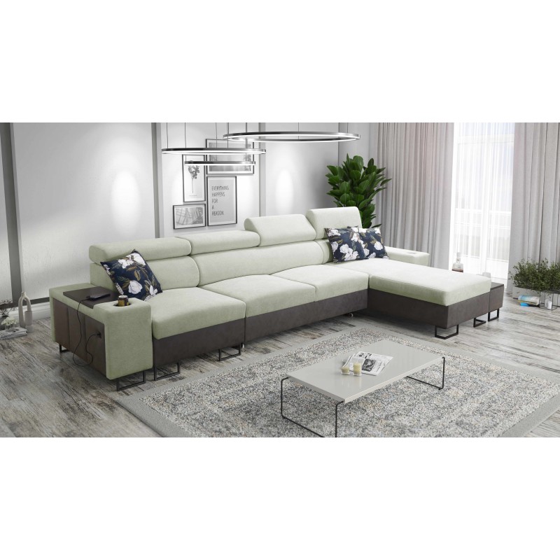 Prestige XII Mini corner sofa with a sleeping function and USB port, Soft-touch fabric, Freya 210.11 + Tauro 8207 | Your Place o