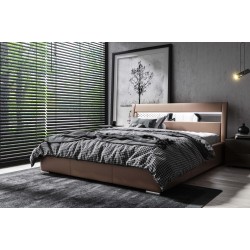 Luxury upholstered bed Novara with storage for bedding | Eco leather, Soft 30 | Sleeping surface 120x200