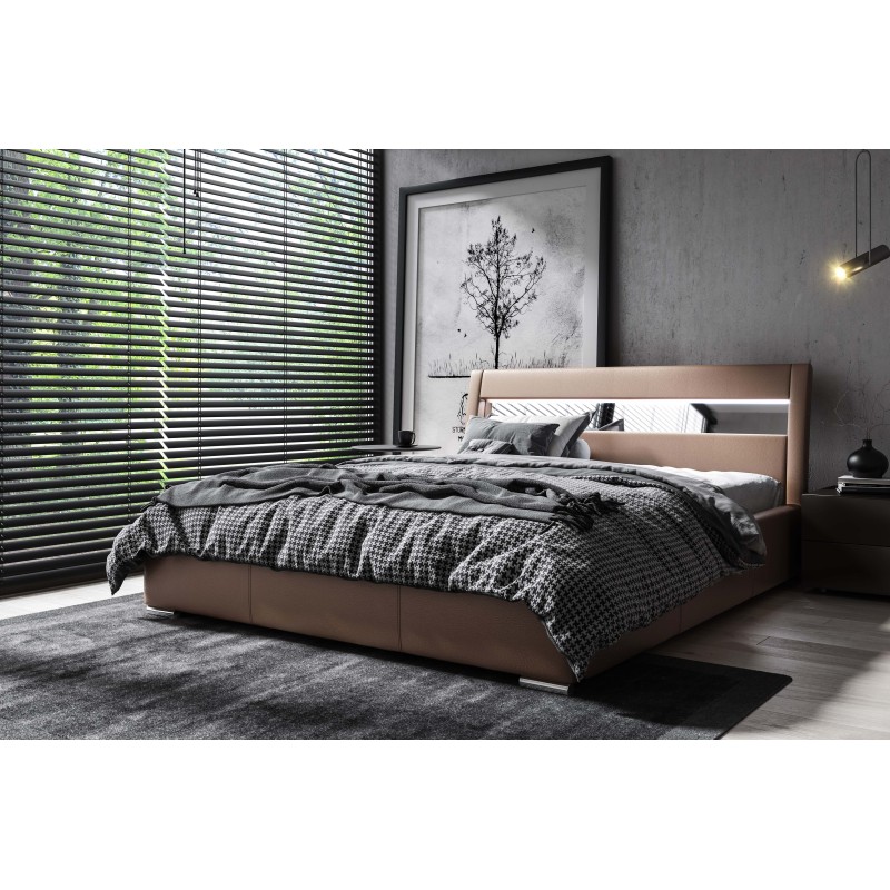 Luxury upholstered bed Novara with storage for bedding | Eco leather, Soft 30 | Sleeping surface 120x200