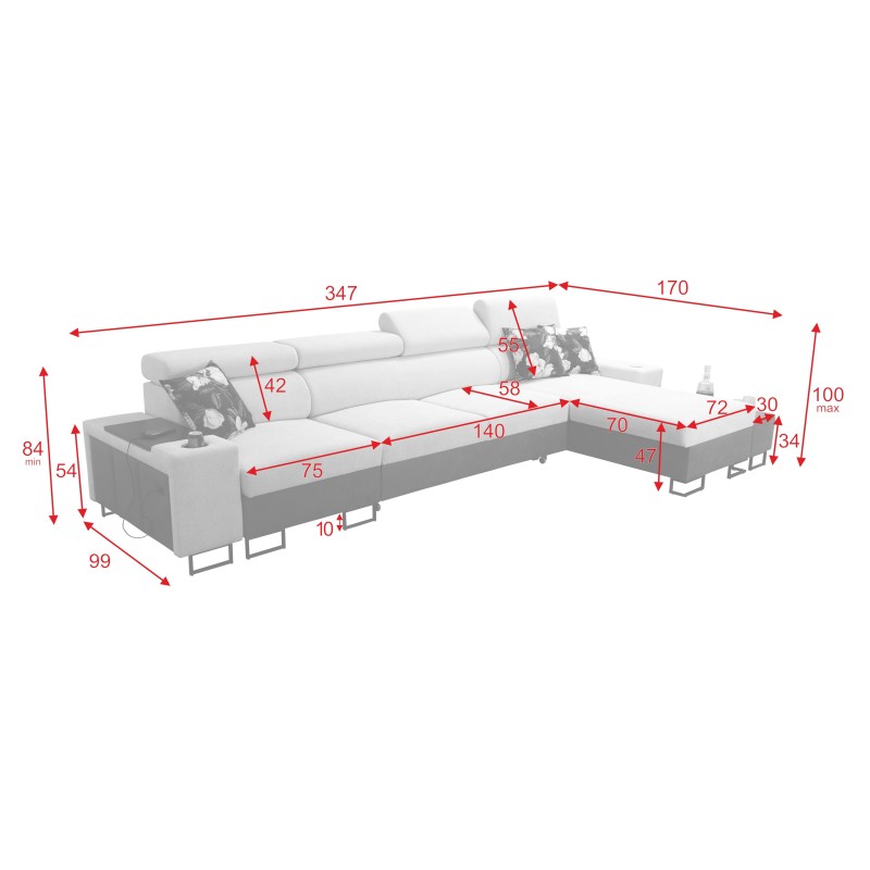 Esquina Prestige XII Mini con función de cama y puerto USB, tela Suave al tacto, Freya 210.11 + Tauro 8207 | Tu Lugar de Confort Esquina Prestige XII Mini con función de cama y puerto USB, tela Suave al tacto, Freya 210.11 + Tauro 8207 | Tu Lugar de Confort