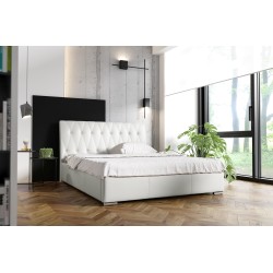 Łóżko tapicerowane Salerno z pojemnikiem na pościel tkanina Eco skóra, Soft 17 | Eleganckie i praktyczne łóżko do Twojej sypialn