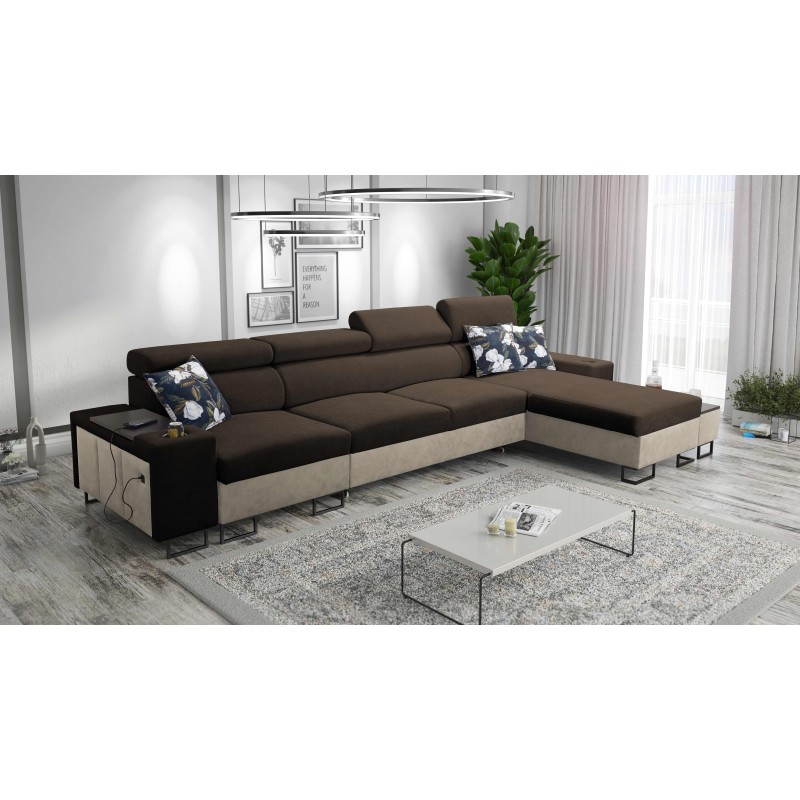 Prestige XII Mini corner sofa with sleeping function and USB port, Soft-touch fabric, Freya 210.08 + Tauro 8203 | Your Comfort P