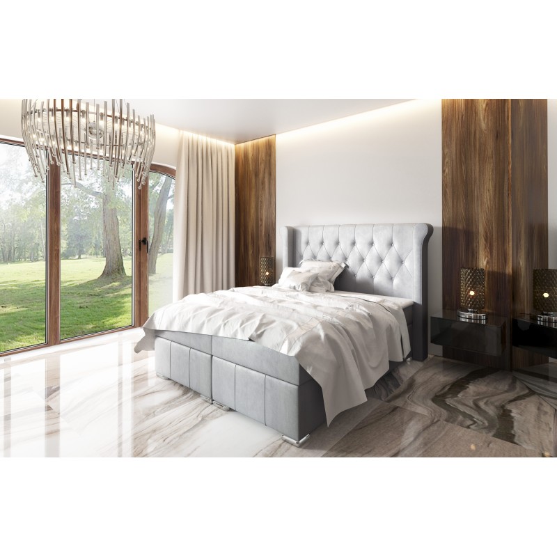 The Simo continental bed with a storage container in Mat velvet 99 fabric – comfort and elegance in your bedroom. The Simo continental bed with a storage container in Mat velvet 99 fabric – comfort and elegance in your bedroom.
