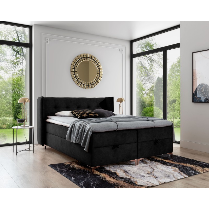 Continental bed Alvo with bedding storage in nan fabric Continental bed Alvo with bedding storage in nan fabric