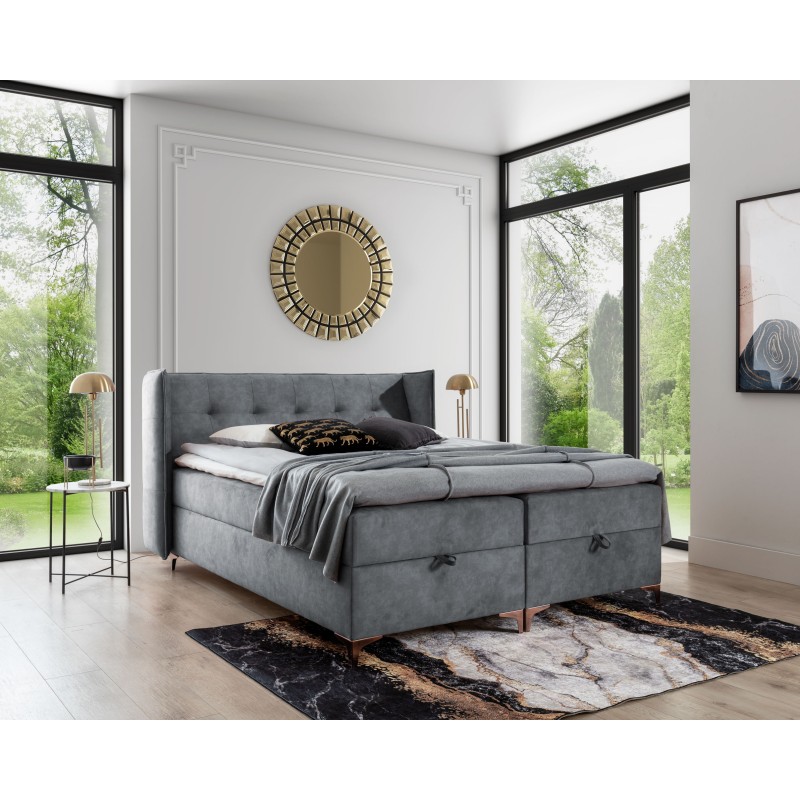 Continental bed Alvo with bedding storage in nan fabric Continental bed Alvo with bedding storage in nan fabric
