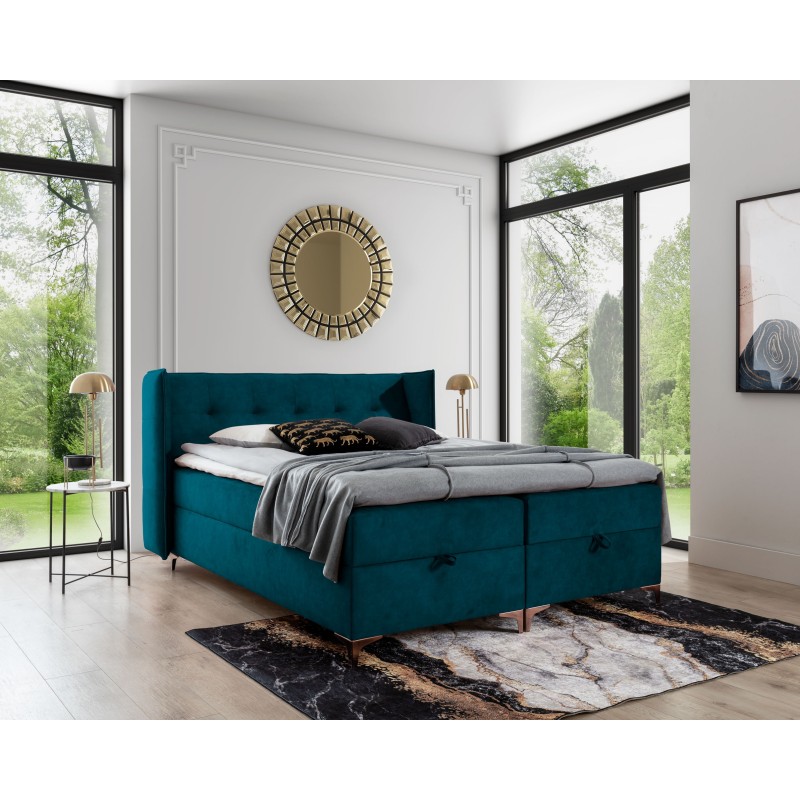 Continental bed Alvo with bedding storage in nan fabric Continental bed Alvo with bedding storage in nan fabric