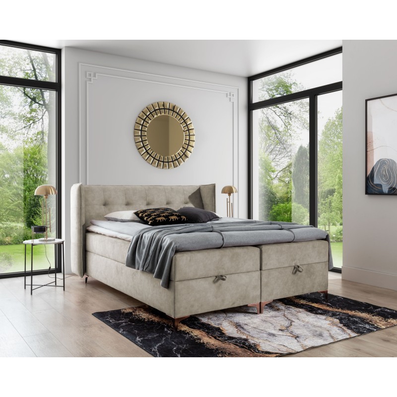 Continental bed Alvo with bedding storage in nan fabric Continental bed Alvo with bedding storage in nan fabric