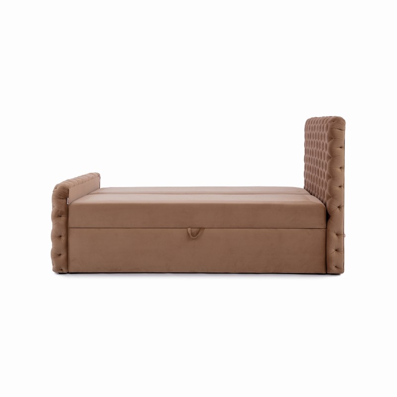 The Mento continental bed, button-tufted in nan fabric – Comfort and elegance in one The Mento continental bed, button-tufted in nan fabric – Comfort and elegance in one