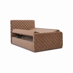 The Mento continental bed, button-tufted in nan fabric – Comfort and elegance in one The Mento continental bed, button-tufted in nan fabric – Comfort and elegance in one