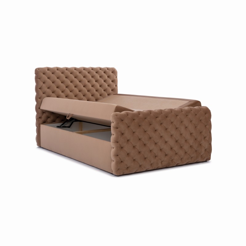 The Mento continental bed, button-tufted in nan fabric – Comfort and elegance in one The Mento continental bed, button-tufted in nan fabric – Comfort and elegance in one