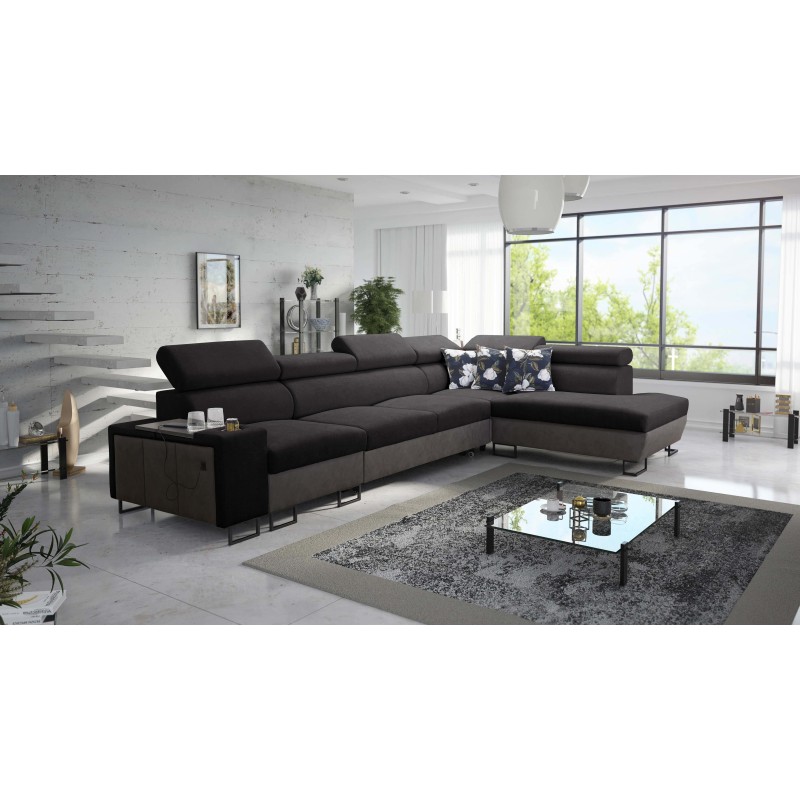 Prestige XI Maxi Corner Sofa with Sleeping Function and USB Port | Upholstered Corner Sofa Soft to the Touch, Freya 210.25 + Tau