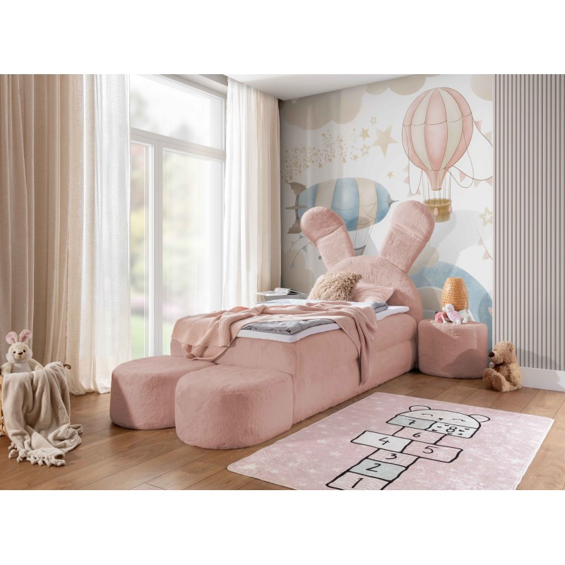 Rabbit children's bed with a bedding container, poufs, and a table in fabric nan 203.01 – sleep comfort for your child Rabbit children's bed with a bedding container, poufs, and a table in fabric nan 203.01 – sleep comfort for your child