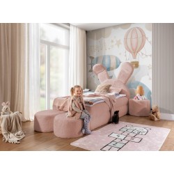 Rabbit children's bed with a bedding container, poufs, and a table in fabric nan 203.01 – sleep comfort for your child Rabbit children's bed with a bedding container, poufs, and a table in fabric nan 203.01 – sleep comfort for your child