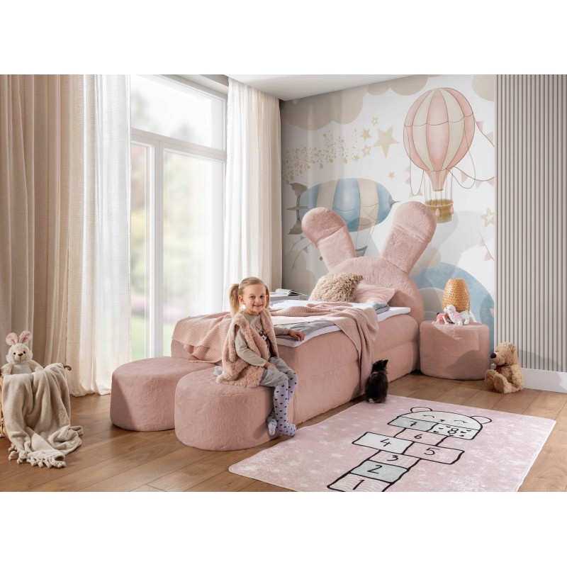 Rabbit children's bed with a bedding container, poufs, and a table in fabric nan 203.01 – sleep comfort for your child Rabbit children's bed with a bedding container, poufs, and a table in fabric nan 203.01 – sleep comfort for your child