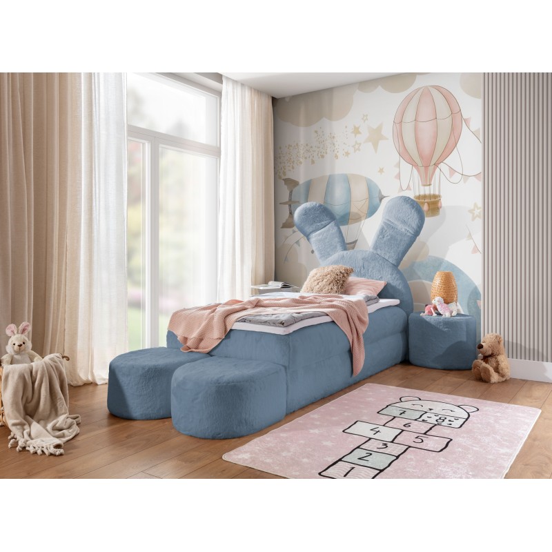 Rabbit children's bed with a bedding container, poufs, and a table in fabric nan 203.01 – sleep comfort for your child Rabbit children's bed with a bedding container, poufs, and a table in fabric nan 203.01 – sleep comfort for your child
