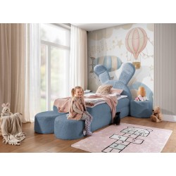 Rabbit children's bed with a bedding container, poufs, and a table in fabric nan 203.01 – sleep comfort for your child Rabbit children's bed with a bedding container, poufs, and a table in fabric nan 203.01 – sleep comfort for your child