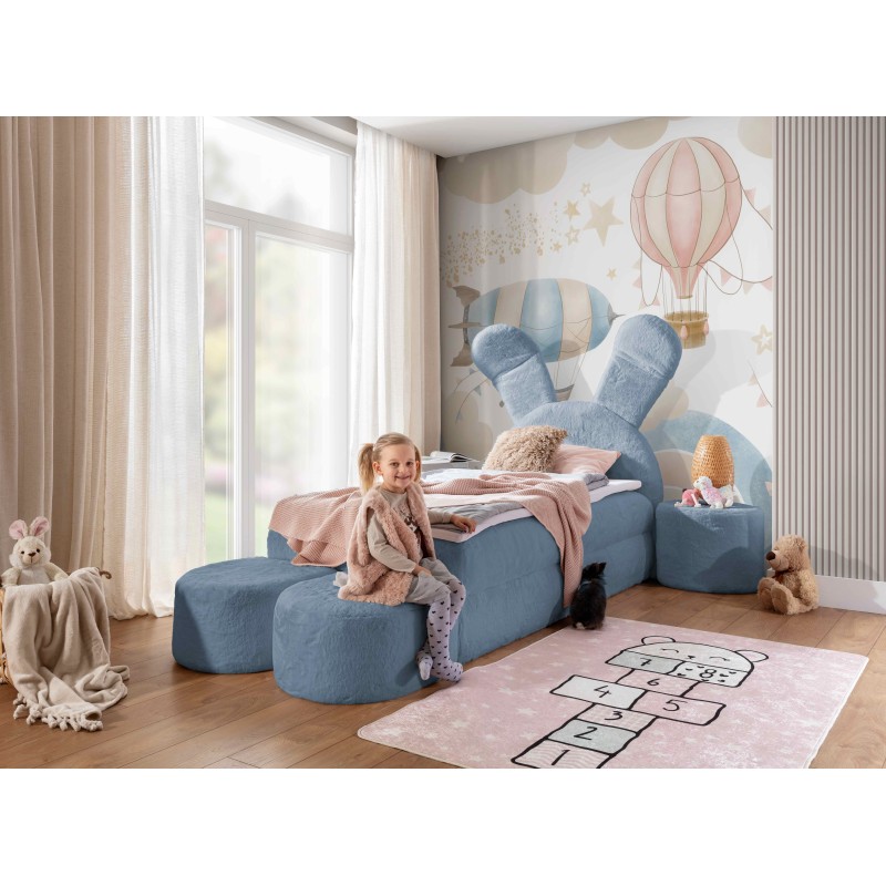Rabbit children's bed with a bedding container, poufs, and a table in fabric nan 203.01 – sleep comfort for your child Rabbit children's bed with a bedding container, poufs, and a table in fabric nan 203.01 – sleep comfort for your child