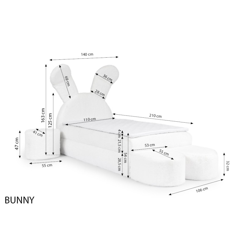 Rabbit children's bed with a bedding container, poufs, and a table in fabric nan 203.01 – sleep comfort for your child Rabbit children's bed with a bedding container, poufs, and a table in fabric nan 203.01 – sleep comfort for your child