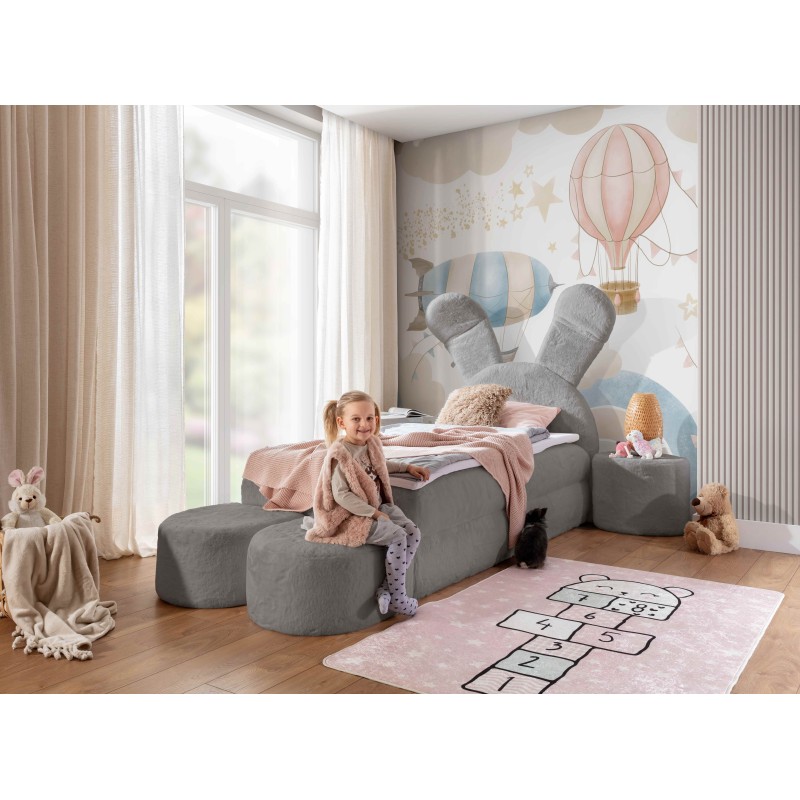 Rabbit children's bed with a bedding container, poufs, and a table in fabric nan 203.01 – sleep comfort for your child Rabbit children's bed with a bedding container, poufs, and a table in fabric nan 203.01 – sleep comfort for your child