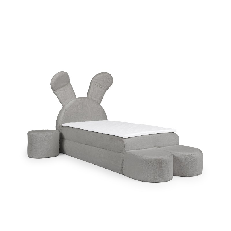 Rabbit children's bed with a bedding container, poufs, and a table in fabric nan 203.01 – sleep comfort for your child Rabbit children's bed with a bedding container, poufs, and a table in fabric nan 203.01 – sleep comfort for your child