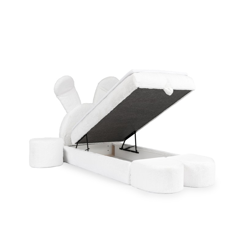 Rabbit children's bed with a bedding container, poufs, and a table in fabric nan 203.01 – sleep comfort for your child Rabbit children's bed with a bedding container, poufs, and a table in fabric nan 203.01 – sleep comfort for your child