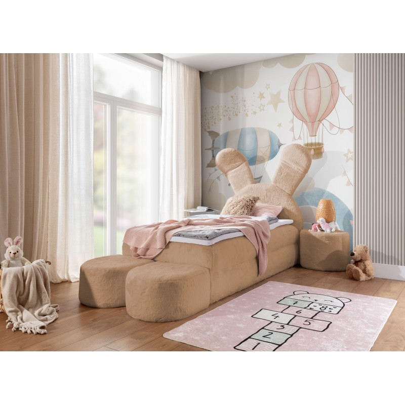 Rabbit children's bed with a bedding container, poufs, and a table in fabric nan 203.01 – sleep comfort for your child Rabbit children's bed with a bedding container, poufs, and a table in fabric nan 203.01 – sleep comfort for your child