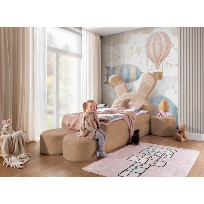 Rabbit children's bed with a bedding container, poufs, and a table in fabric nan 203.01 – sleep comfort for your child Rabbit children's bed with a bedding container, poufs, and a table in fabric nan 203.01 – sleep comfort for your child