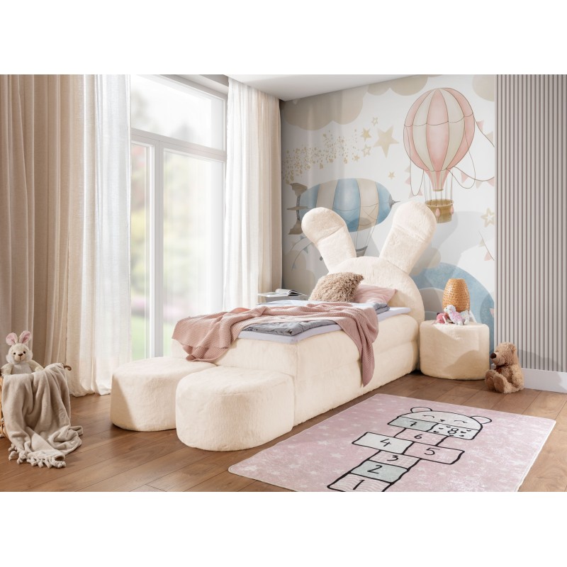 Rabbit children's bed with a bedding container, poufs, and a table in fabric nan 203.01 – sleep comfort for your child Rabbit children's bed with a bedding container, poufs, and a table in fabric nan 203.01 – sleep comfort for your child