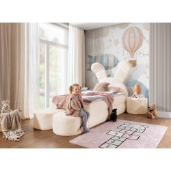 Rabbit children's bed with a bedding container, poufs, and a table in fabric nan 203.01 – sleep comfort for your child Rabbit children's bed with a bedding container, poufs, and a table in fabric nan 203.01 – sleep comfort for your child