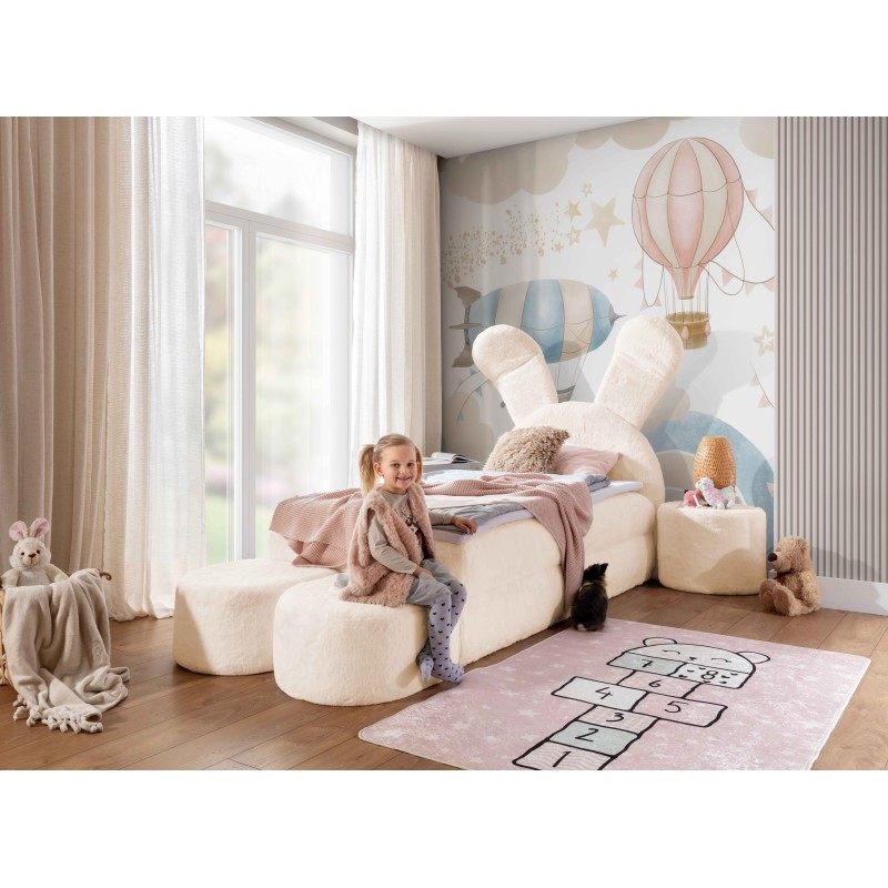 Rabbit children's bed with a bedding container, poufs, and a table in fabric nan 203.01 – sleep comfort for your child Rabbit children's bed with a bedding container, poufs, and a table in fabric nan 203.01 – sleep comfort for your child