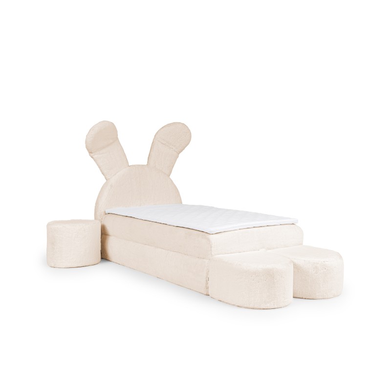 Rabbit children's bed with a bedding container, poufs, and a table in fabric nan 203.01 – sleep comfort for your child Rabbit children's bed with a bedding container, poufs, and a table in fabric nan 203.01 – sleep comfort for your child