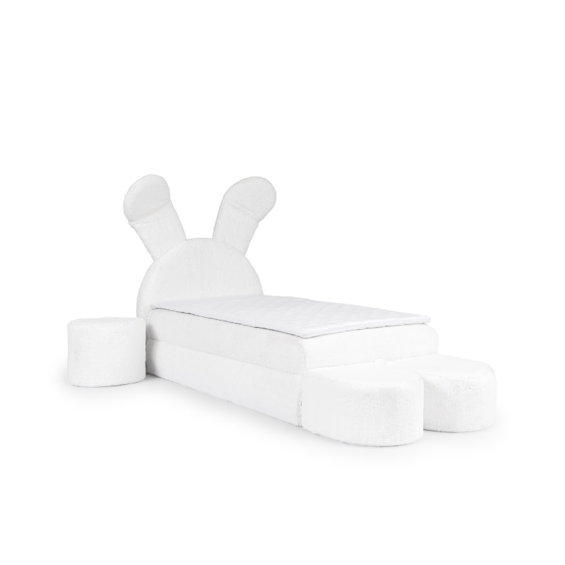 Rabbit children's bed with a bedding container, poufs, and a table in fabric nan 203.01 – sleep comfort for your child Rabbit children's bed with a bedding container, poufs, and a table in fabric nan 203.01 – sleep comfort for your child