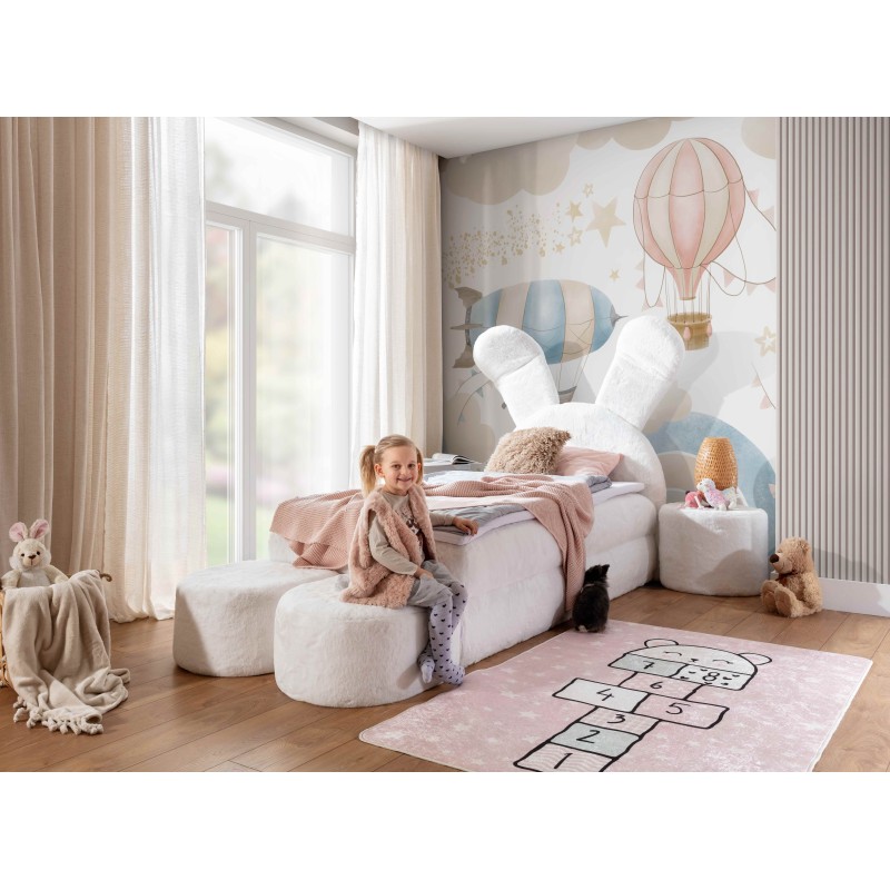 Rabbit children's bed with a bedding container, poufs, and a table in fabric nan 203.01 – sleep comfort for your child Rabbit children's bed with a bedding container, poufs, and a table in fabric nan 203.01 – sleep comfort for your child