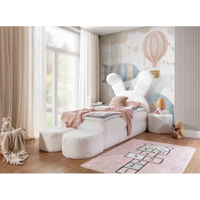 Rabbit children's bed with a bedding container, poufs, and a table in fabric nan 203.01 – sleep comfort for your child Rabbit children's bed with a bedding container, poufs, and a table in fabric nan 203.01 – sleep comfort for your child