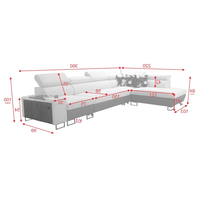 Ecksofa Prestige XI Maxi mit Schlaffunktion und USB-Anschluss | Polsterecke Weich im Griff, Freya 210.23 + Tauro 8207 Ecksofa Prestige XI Maxi mit Schlaffunktion und USB-Anschluss | Polsterecke Weich im Griff, Freya 210.23 + Tauro 8207