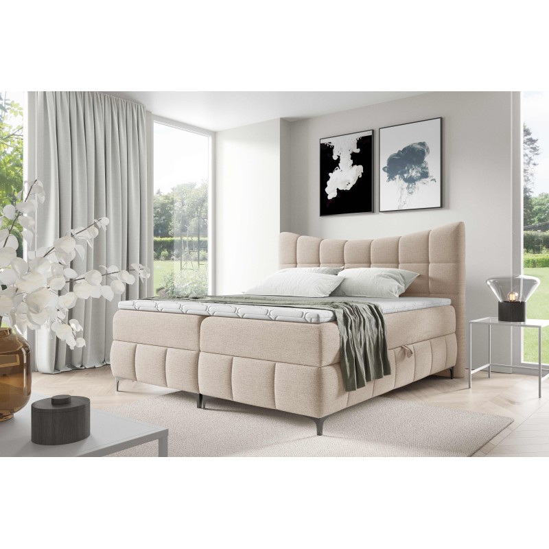 Cama continental Orivo con contenedor para ropa de cama de tela Aragon 03. Cama continental Orivo con contenedor para ropa de cama de tela Aragon 03.