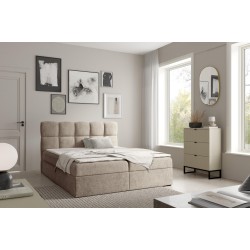 Orivo continental bed with bedding storage in Coral 50 fabric