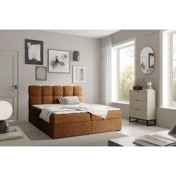 Orivo continental bed with bedding storage, fabric Coral 35