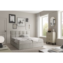 Orivo continental bed with a bedding storage in Coral 85 fabric